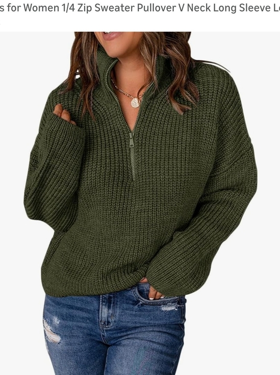 Amazon Sweaters - Olive Green Half-Zip Chunky Knit Sweater